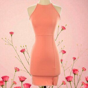 NWOT Missguided Bright Coral Halter Bodycon Mini Dress | Size 1